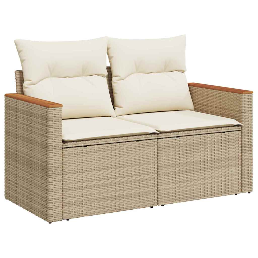 10-teiliges Garten Sofa Set mit Kissen Beige Poly Rattan Akazie