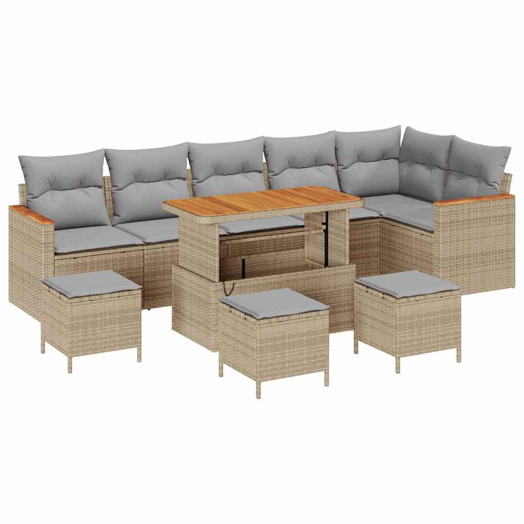 10-teilige Garten Sofagarnitur mit Kissen in Beige aus Poly Rattan Akazie