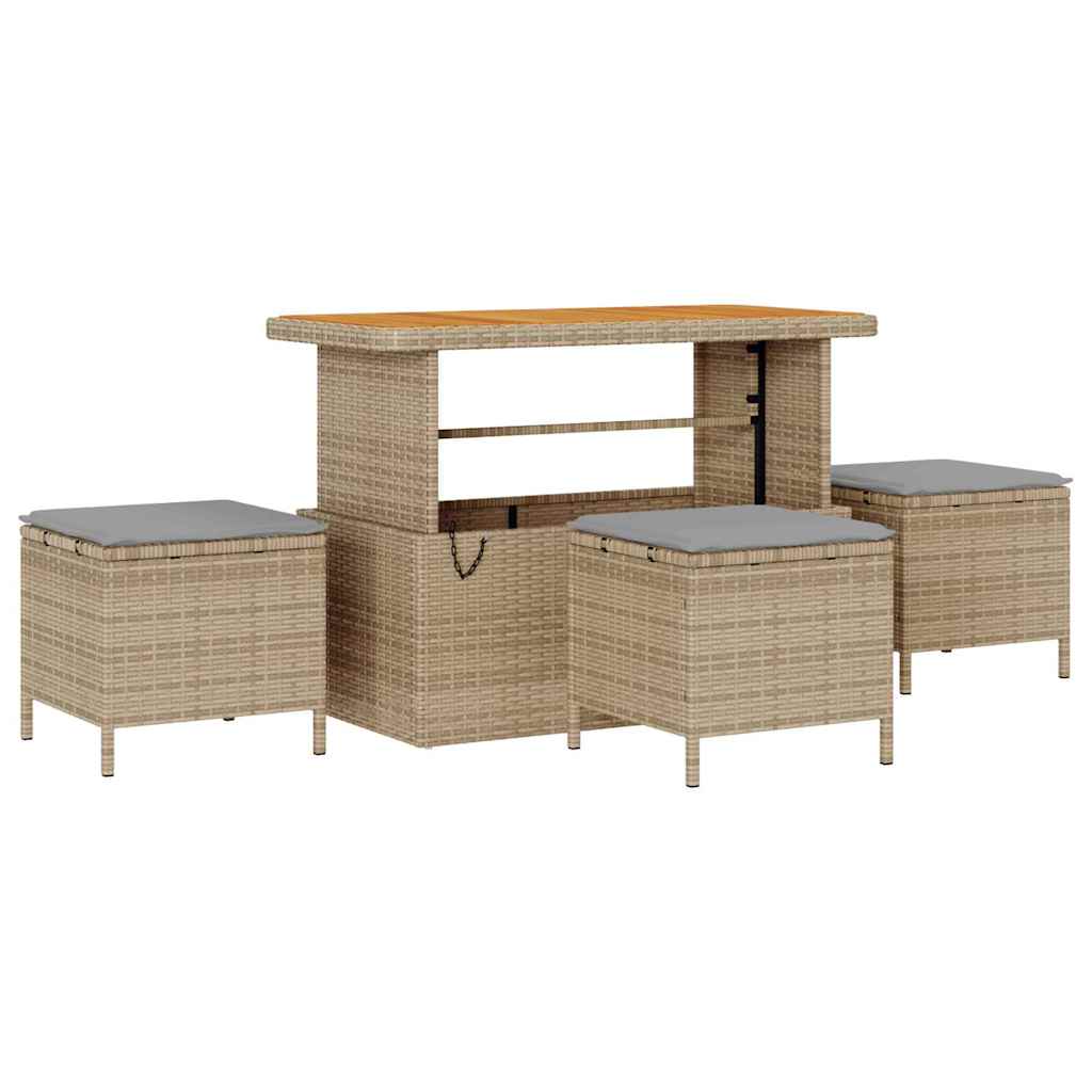10-teilige Garten Sofagarnitur mit Kissen in Beige aus Poly Rattan Akazie