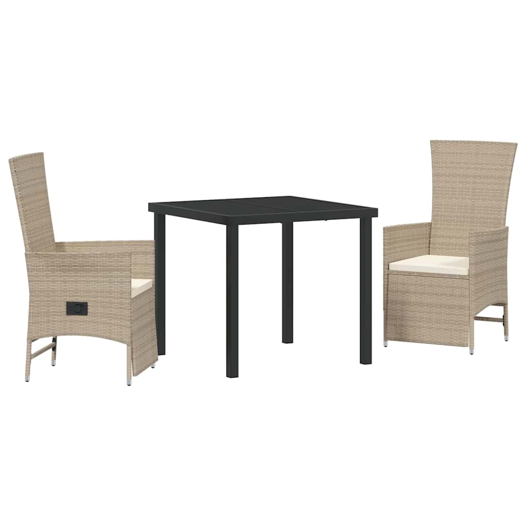 Set Verstellbare Gartenstühle 3 pcs Beige Cremefarben