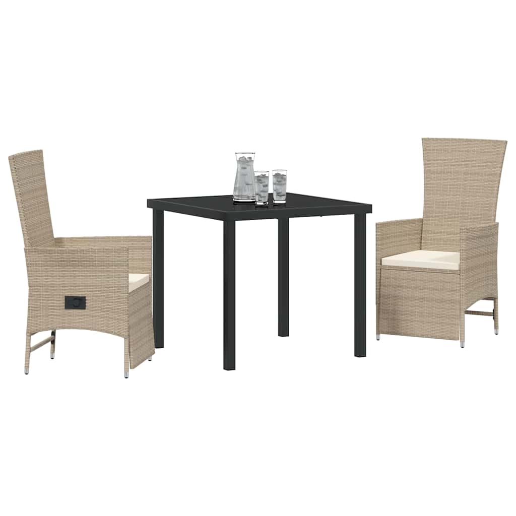 Set Verstellbare Gartenstühle 3 pcs Beige Cremefarben