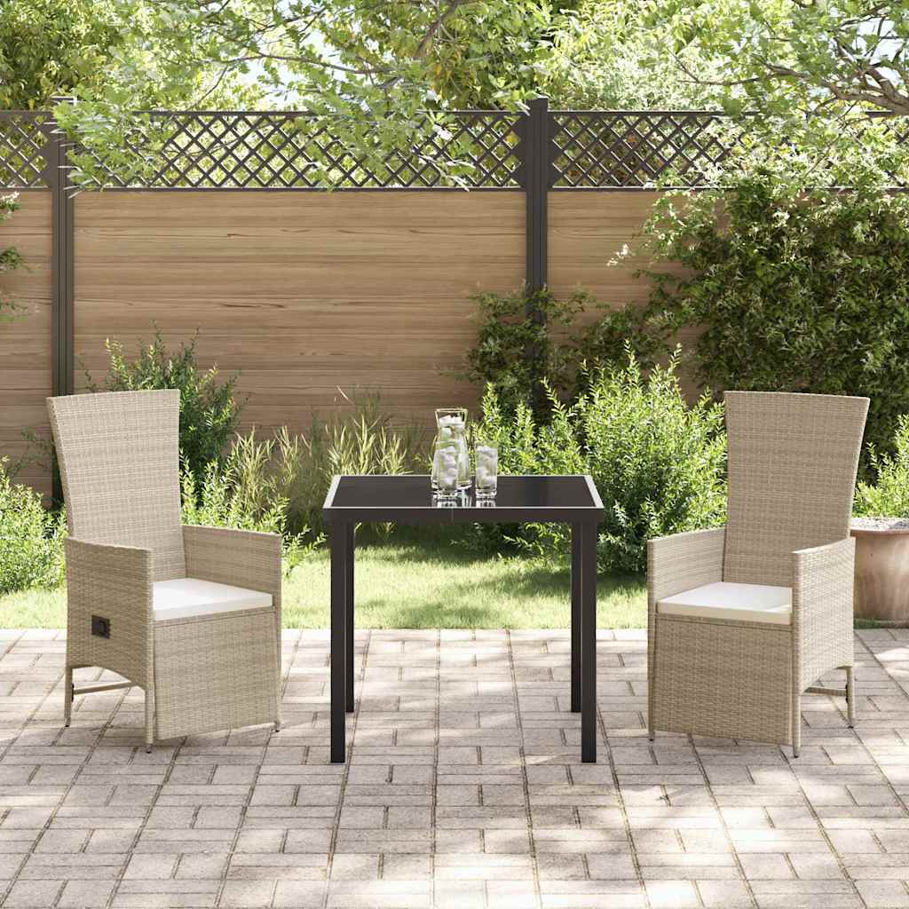 Set Verstellbare Gartenstühle 3 pcs Beige Cremefarben