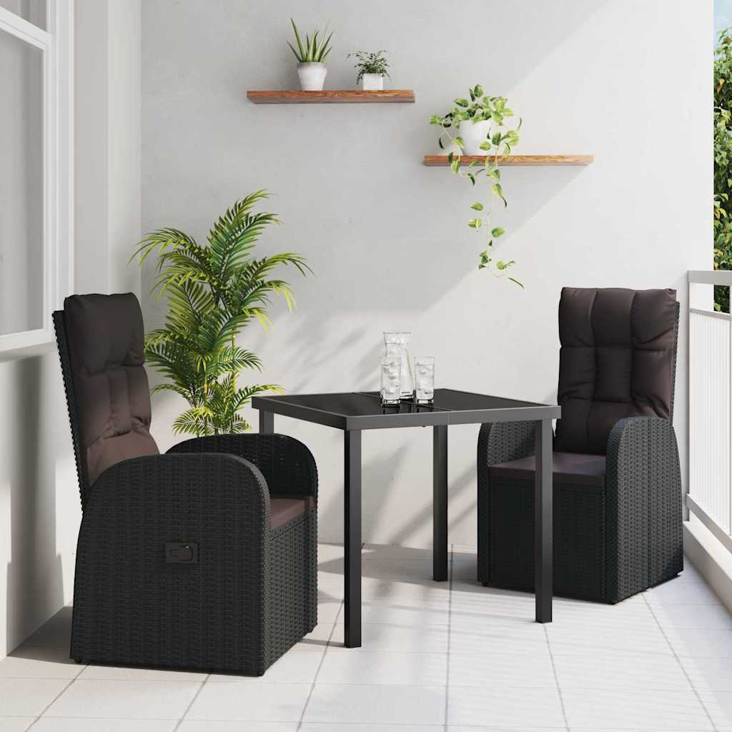 Verstellbare Gartenstühle 3 pcs Schwarz 80 x 80 x 73 cm