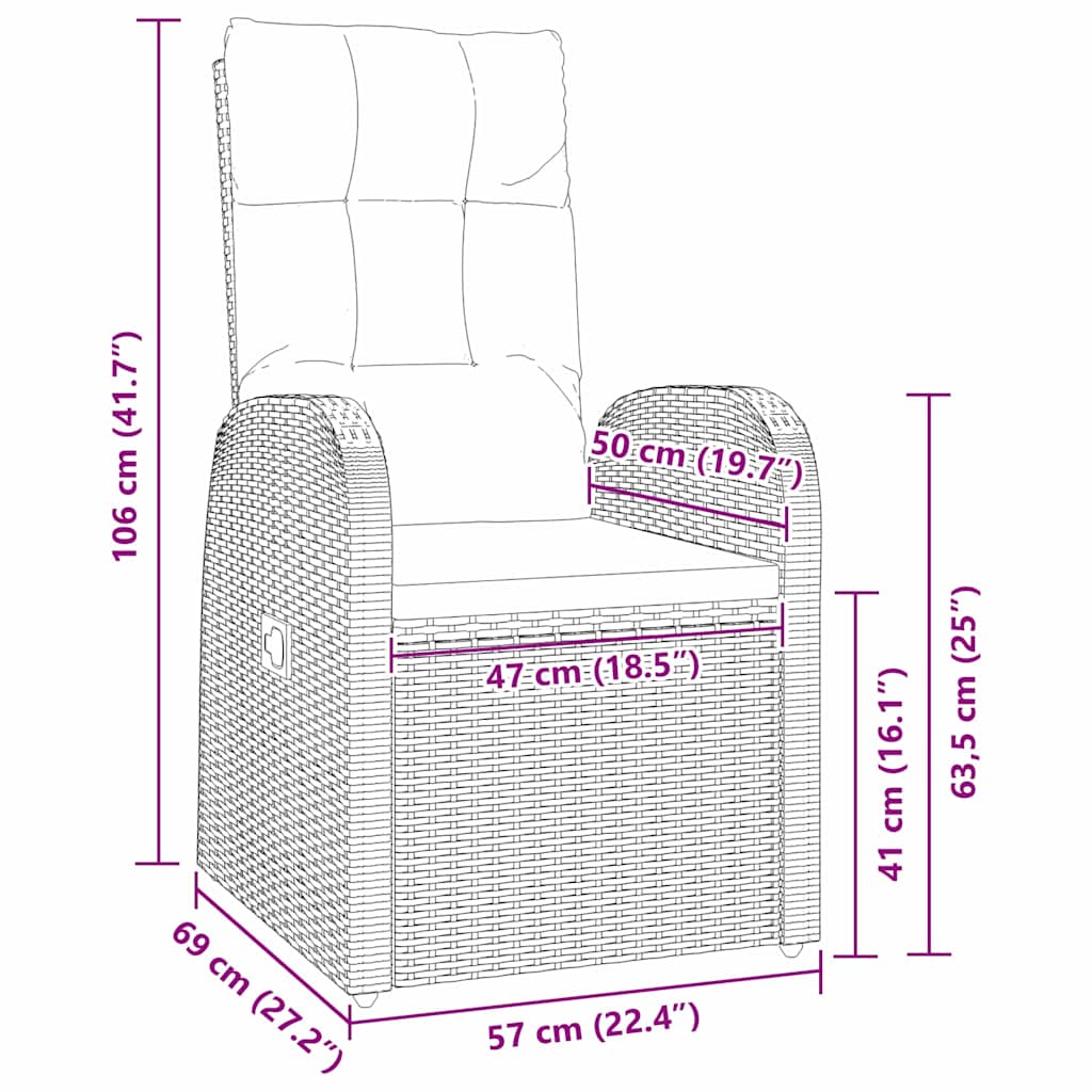 Verstellbare Gartenstühle 3 pcs Schwarz 80 x 80 x 73 cm