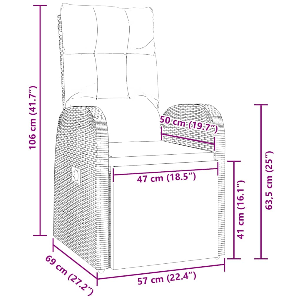 verstellbare Gartenstühle 5 pcs Schwarz 140 x 70 x 73 cm