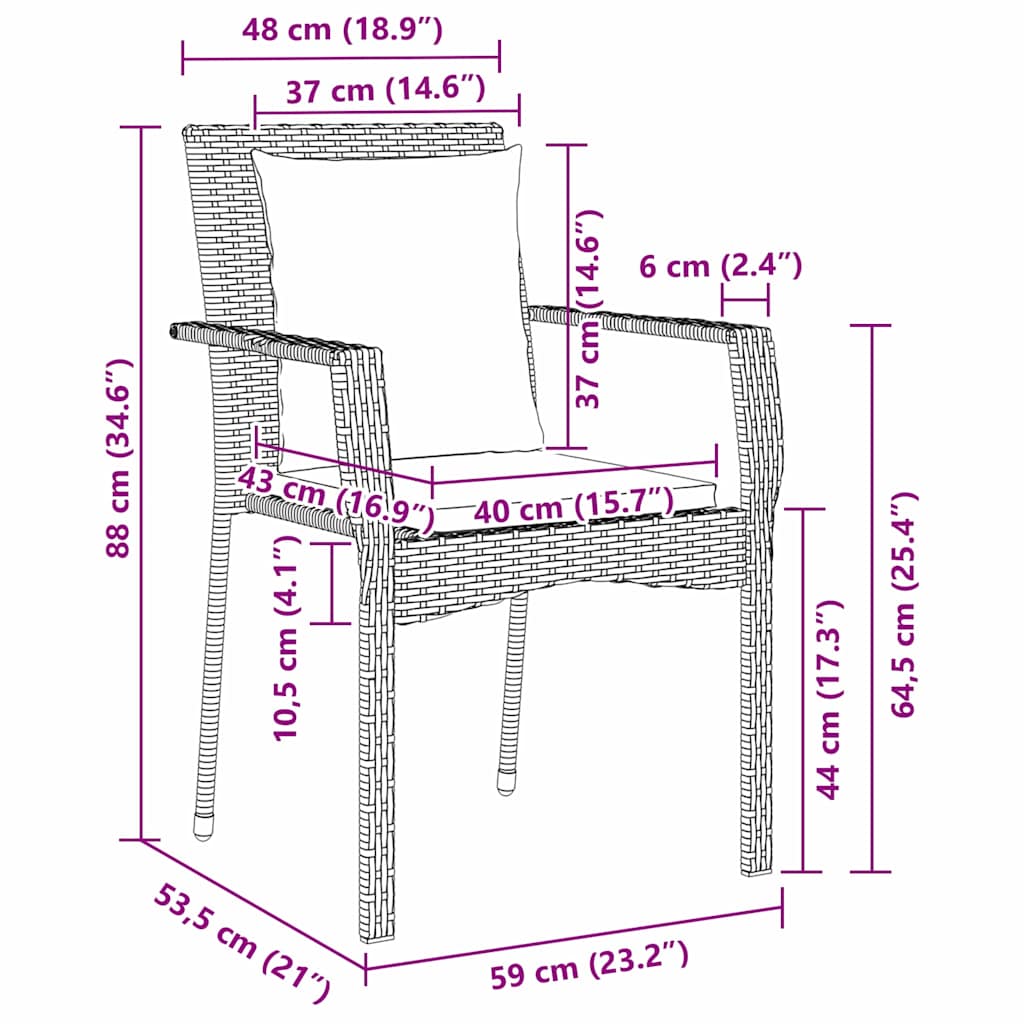 Set aus 4 Gartenstühlen mit Kissen mit Kissen 5 pcs Grau 80 x 80 x 73 cm