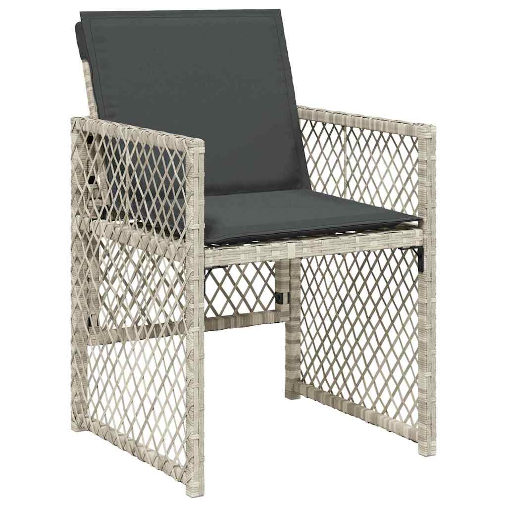 5-teiliges Gartentisch-Set mit Kissen in Hellgrau aus Poly Rattan.
