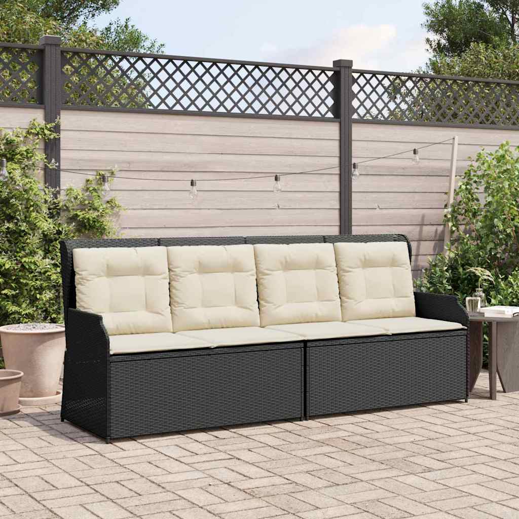 Gartenbank mit Kissen Schwarz Poly Rattan