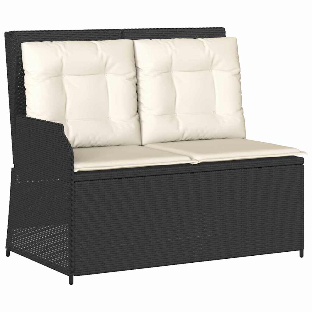 Gartenbank mit Kissen Schwarz Poly Rattan