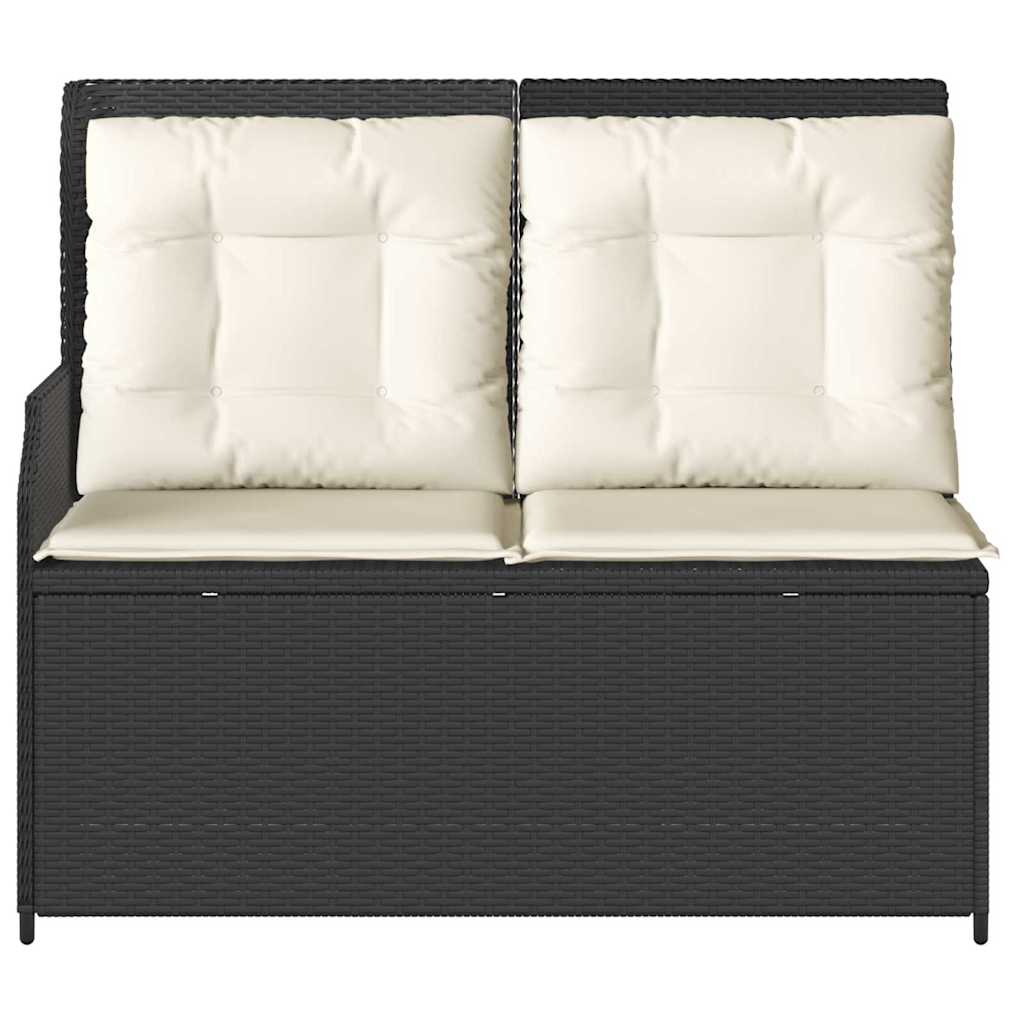 Gartenbank mit Kissen Schwarz Poly Rattan