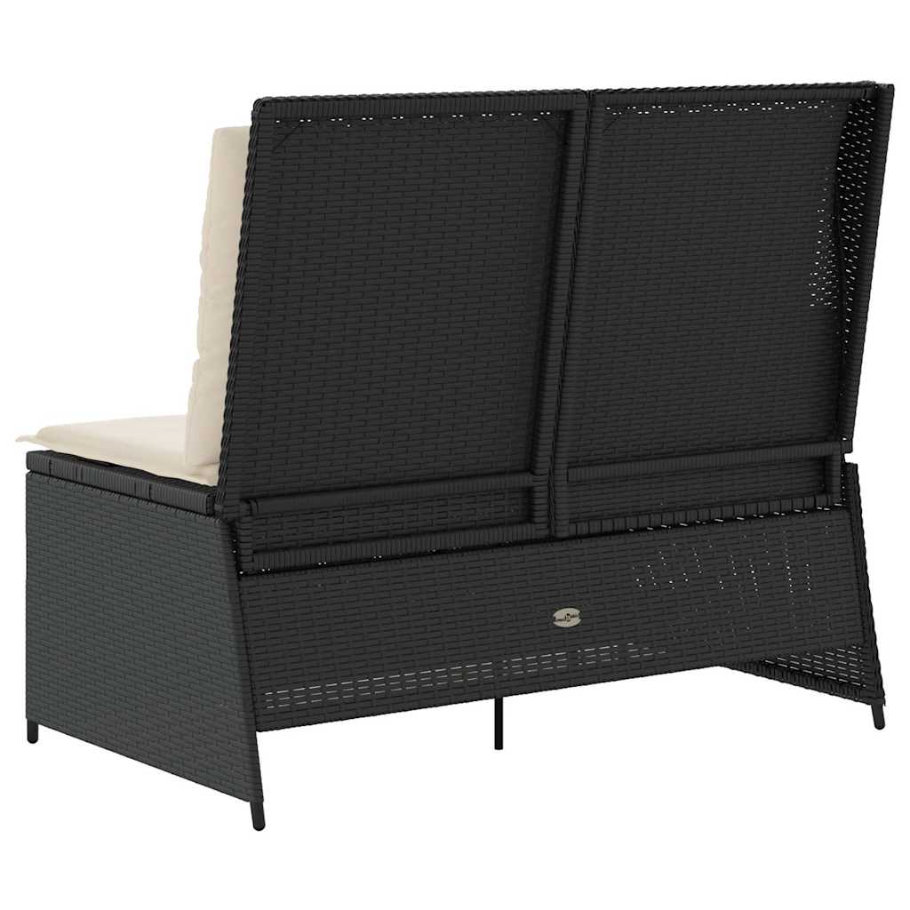Gartenbank mit Kissen Schwarz Poly Rattan