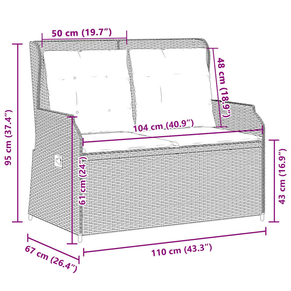 Gartenbank mit Kissen Hellgrau Poly Rattan