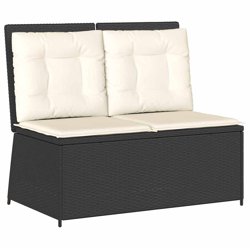 Gartenbank mit Kissen Schwarz Poly Rattan
