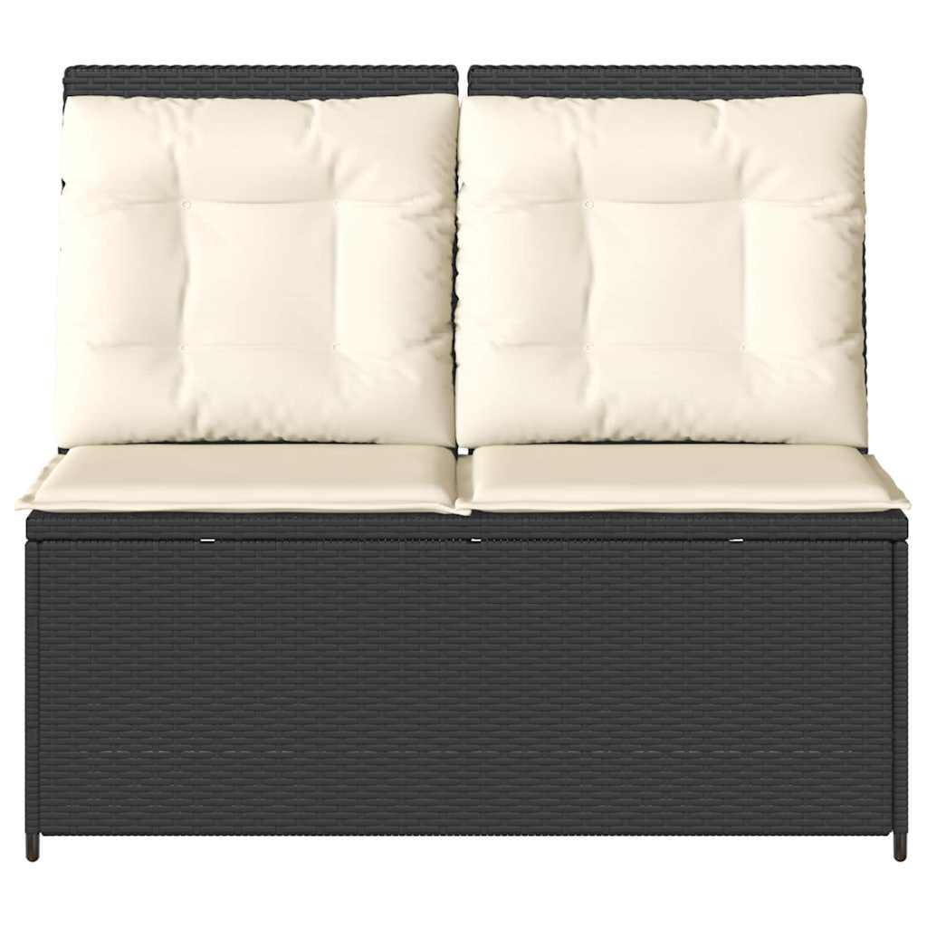 Gartenbank mit Kissen Schwarz Poly Rattan