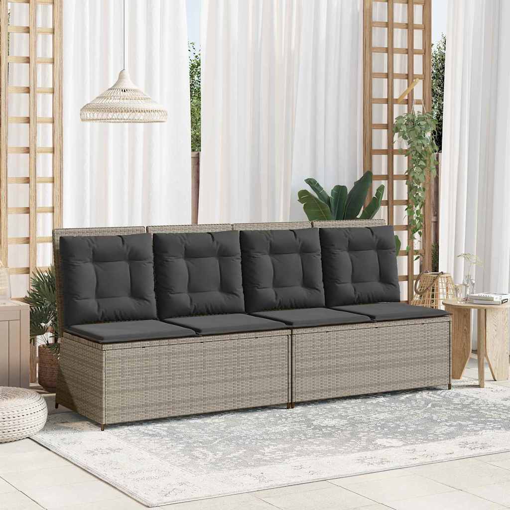 Gartenbank mit Kissen Hellgrau Poly Rattan