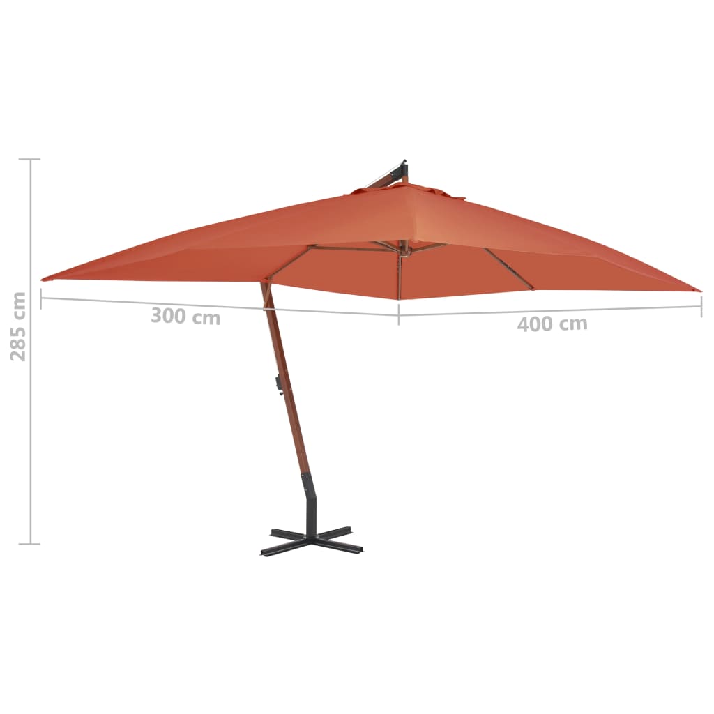 Ampelschirm mit Holz-Mast 400x300 cm Terrakotta