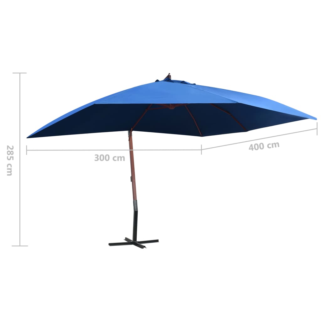 Ampelschirm mit Holz-Mast 400x300 cm Blau