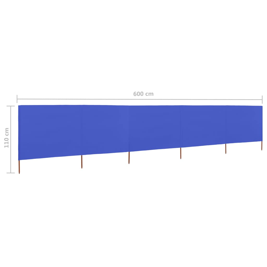 5-teiliges Windschutzgewebe 600 x 80 cm Azurblau