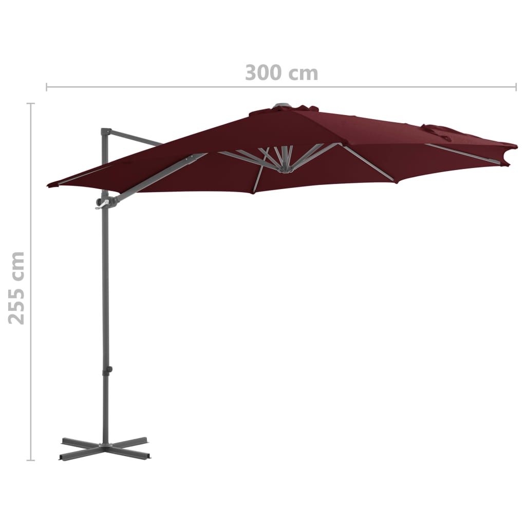 Ampelschirm mit Stahl-Mast 300 cm Bordeauxrot