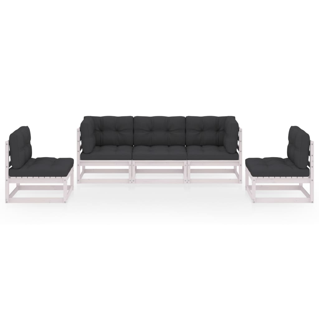 5-tlg. Garten-Lounge-Set mit Kissen Kiefer Massivholz