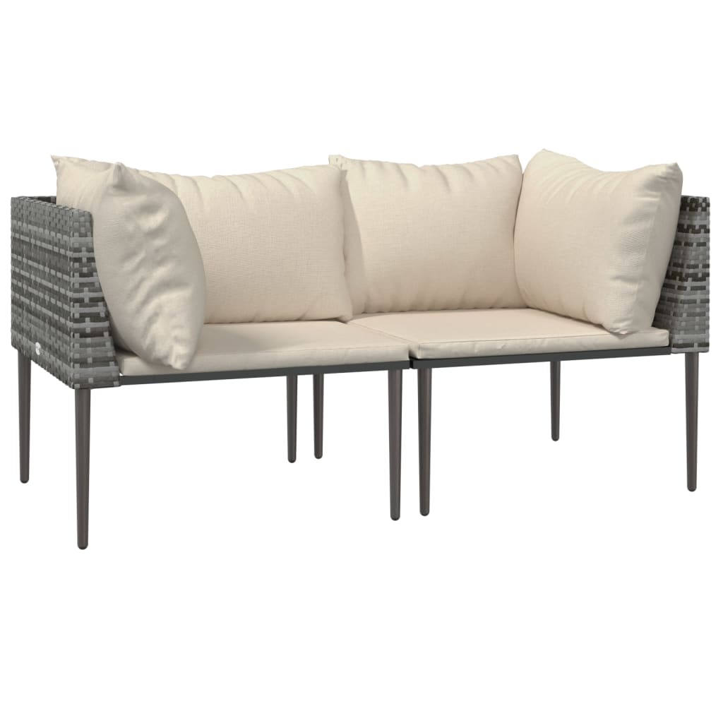 3-tlg. Garten-Lounge-Set mit Kissen Grau Poly Rattan
