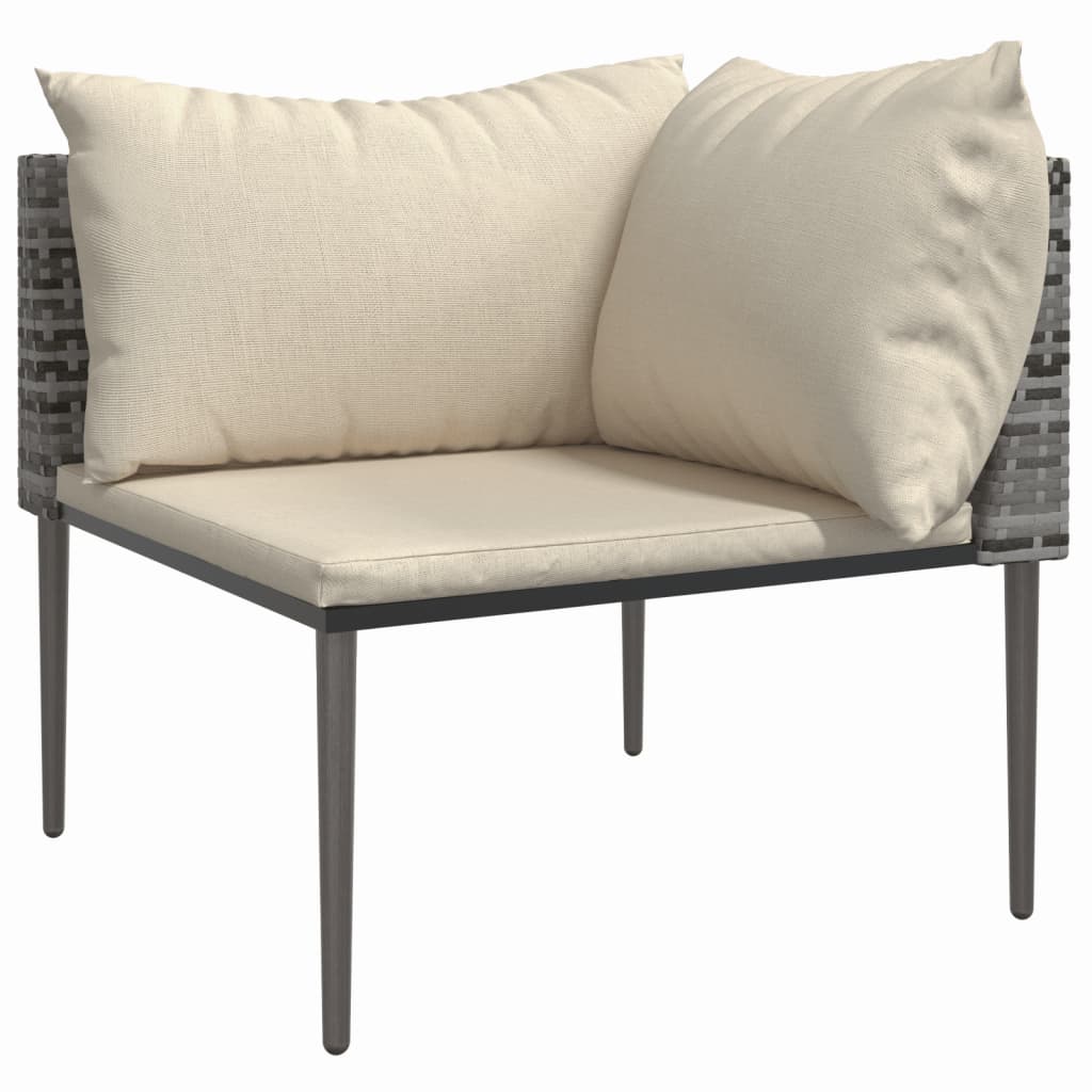 5-tlg. Garten-Lounge-Set mit Kissen Grau Poly Rattan