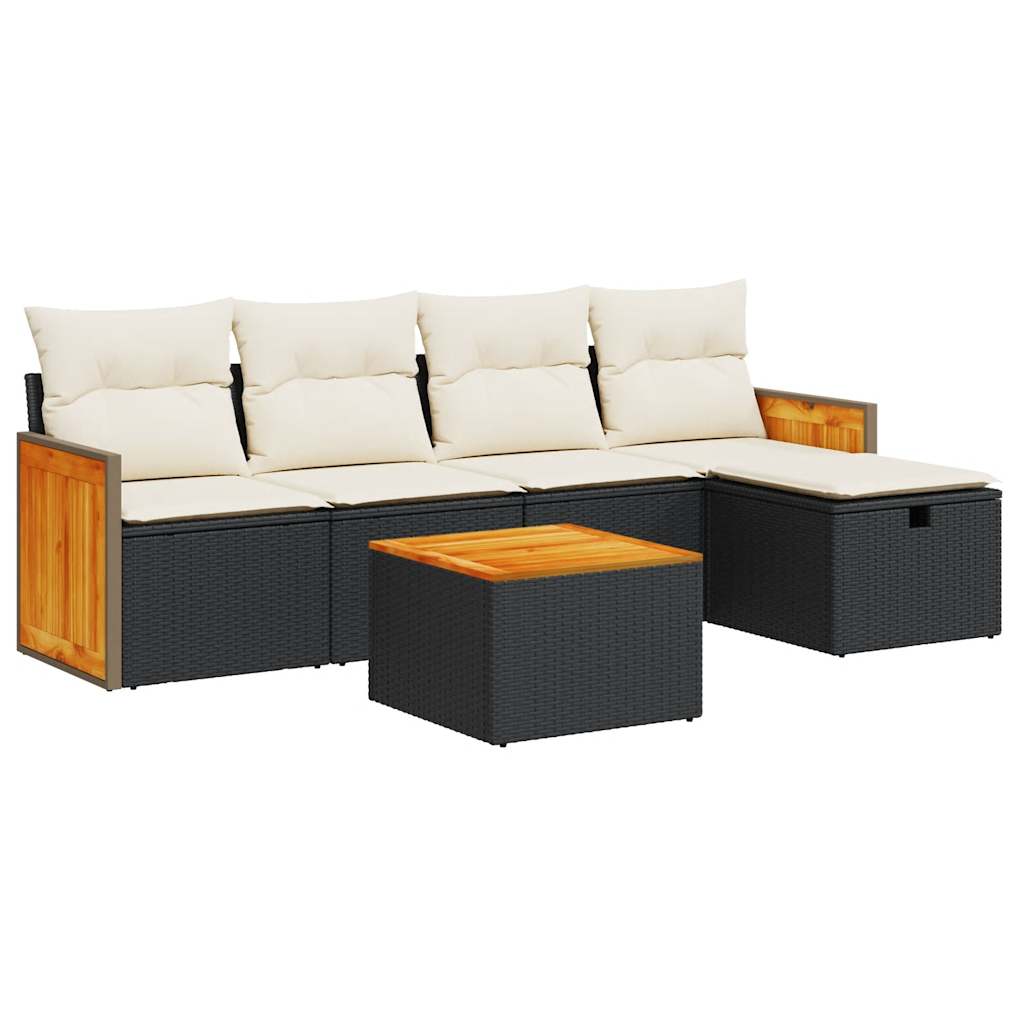 6-tlg. Garten-Sofagarnitur mit Kissen Schwarz Poly Rattan