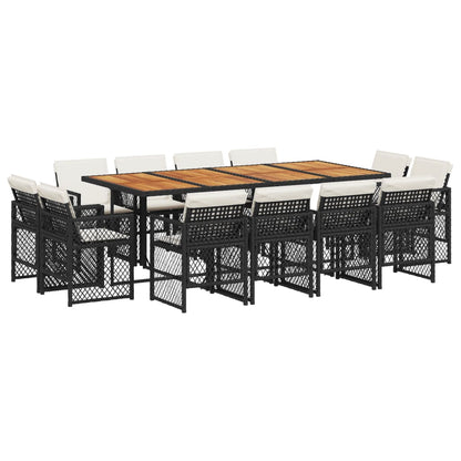 13-tlg. Garten-Essgruppe mit Kissen Schwarz Poly Rattan