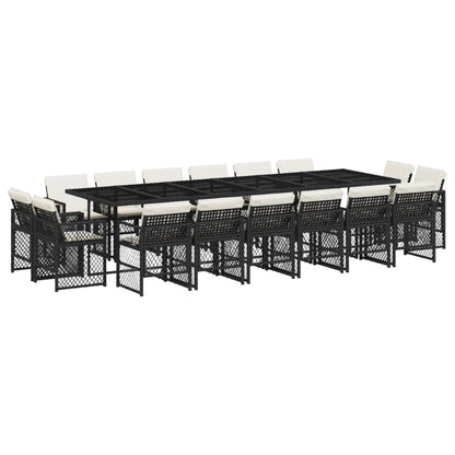 17-tlg. Garten-Essgruppe mit Kissen Schwarz Poly Rattan