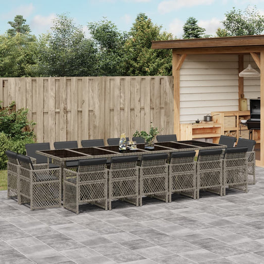17-tlg. Garten-Essgruppe mit Kissen Grau Poly Rattan
