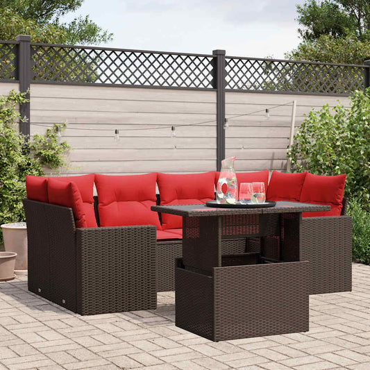 7-teiliges Gartensofa-Set mit Kissen, braun, Polyrattan