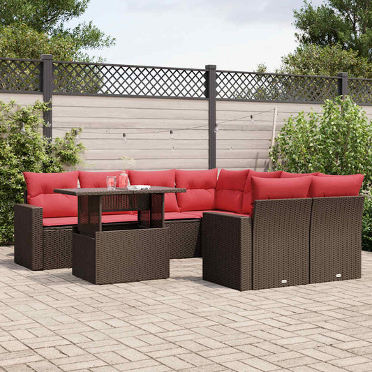 9-teiliges Gartensofa-Set mit Kissen, braun, Polyrattan