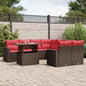 9-teiliges Gartensofa-Set mit Kissen, braun, Polyrattan