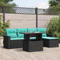 6-teiliges Gartensofa-Set mit Kissen, schwarzes Polyrattan