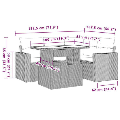 5-teiliges Gartensofa-Set mit Kissen, schwarzes Polyrattan