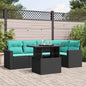 6-teiliges Gartensofa-Set mit Kissen, schwarzes Polyrattan
