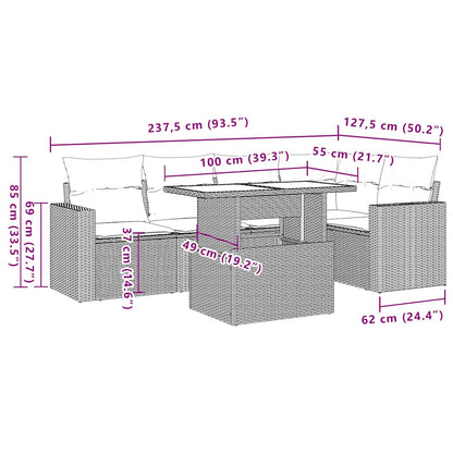6-teiliges Gartensofa-Set mit Kissen, grau, Polyrattan