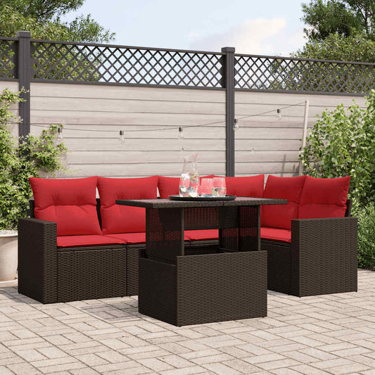 6-teiliges Gartensofa-Set mit Kissen, braun, Polyrattan