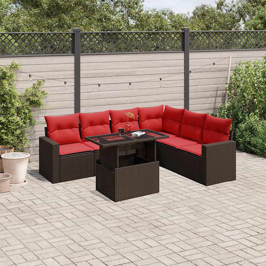 7-teiliges Gartensofa-Set mit Kissen, braun, Polyrattan