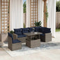 7-teiliges Gartensofa-Set mit Kissen, grau, Polyrattan