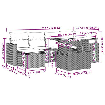 7-teiliges Gartensofa-Set mit Kissen, braun, Polyrattan