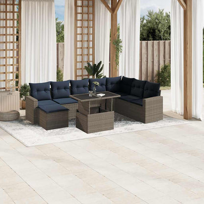9-teiliges Gartensofa-Set mit Kissen, grau, Polyrattan