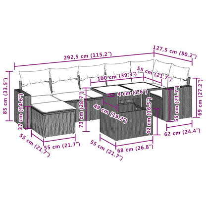 9-teiliges Gartensofa-Set mit Kissen, braun, Polyrattan