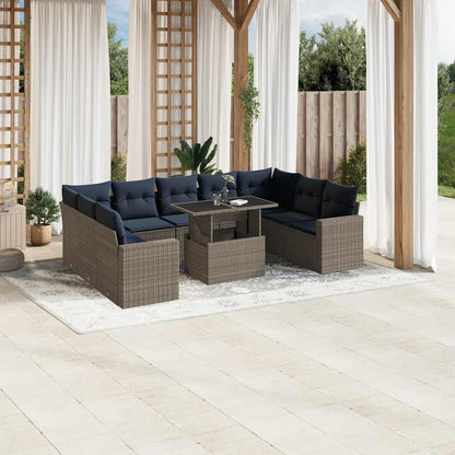 10-teiliges Gartensofa-Set mit Kissen, grau, Polyrattan
