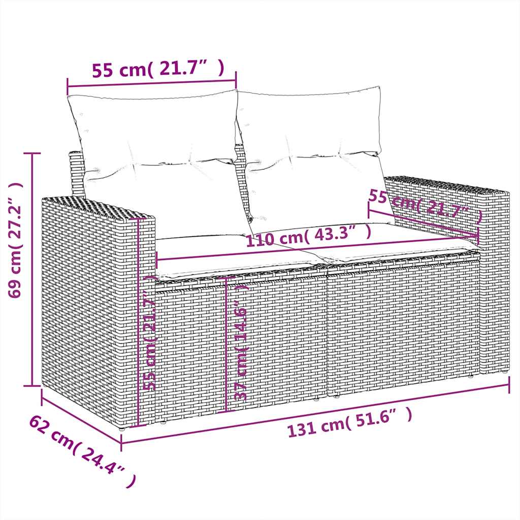 10-teiliges Gartensofa-Set mit Kissen, braun, Polyrattan