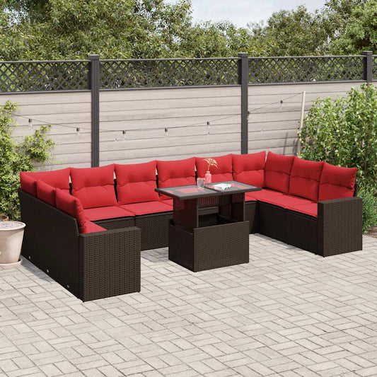 11-teiliges Gartensofa-Set mit Kissen, braun, Polyrattan