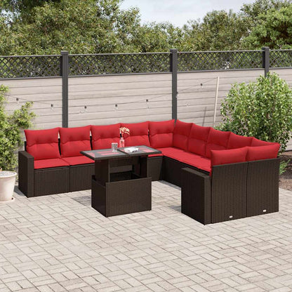 11-teiliges Gartensofa-Set mit Kissen, braun, Polyrattan