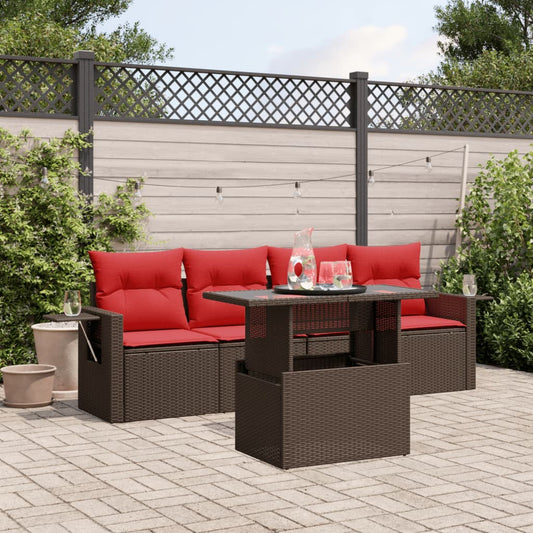 5-teiliges Gartensofa-Set mit Kissen, braun, Polyrattan