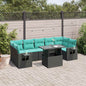 8-teiliges Gartensofa-Set mit Kissen, schwarzes Polyrattan