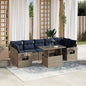8-teiliges Gartensofa-Set mit Kissen, grau, Polyrattan
